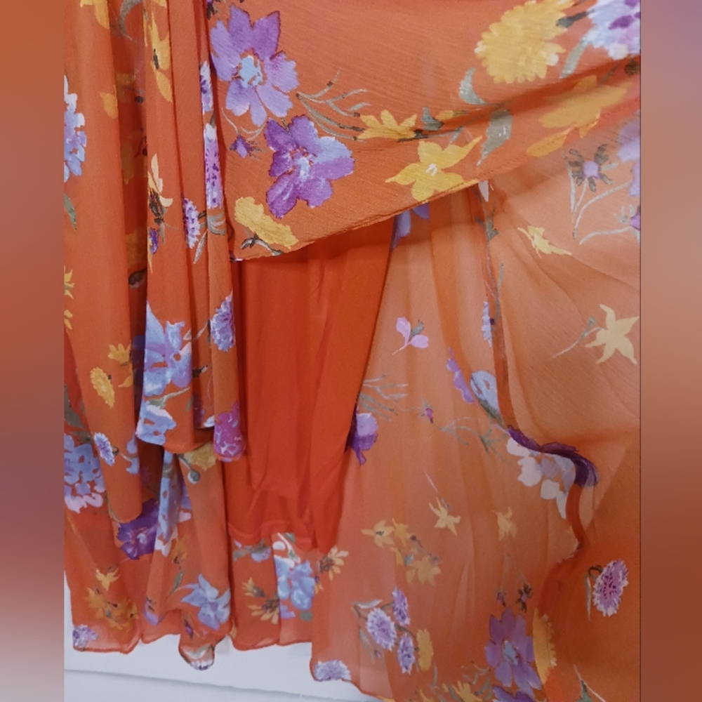 Calvin Klein Dress Midi Floral Sleeveless Summer Casual Orange 16 Plus - Picture 9 of 12